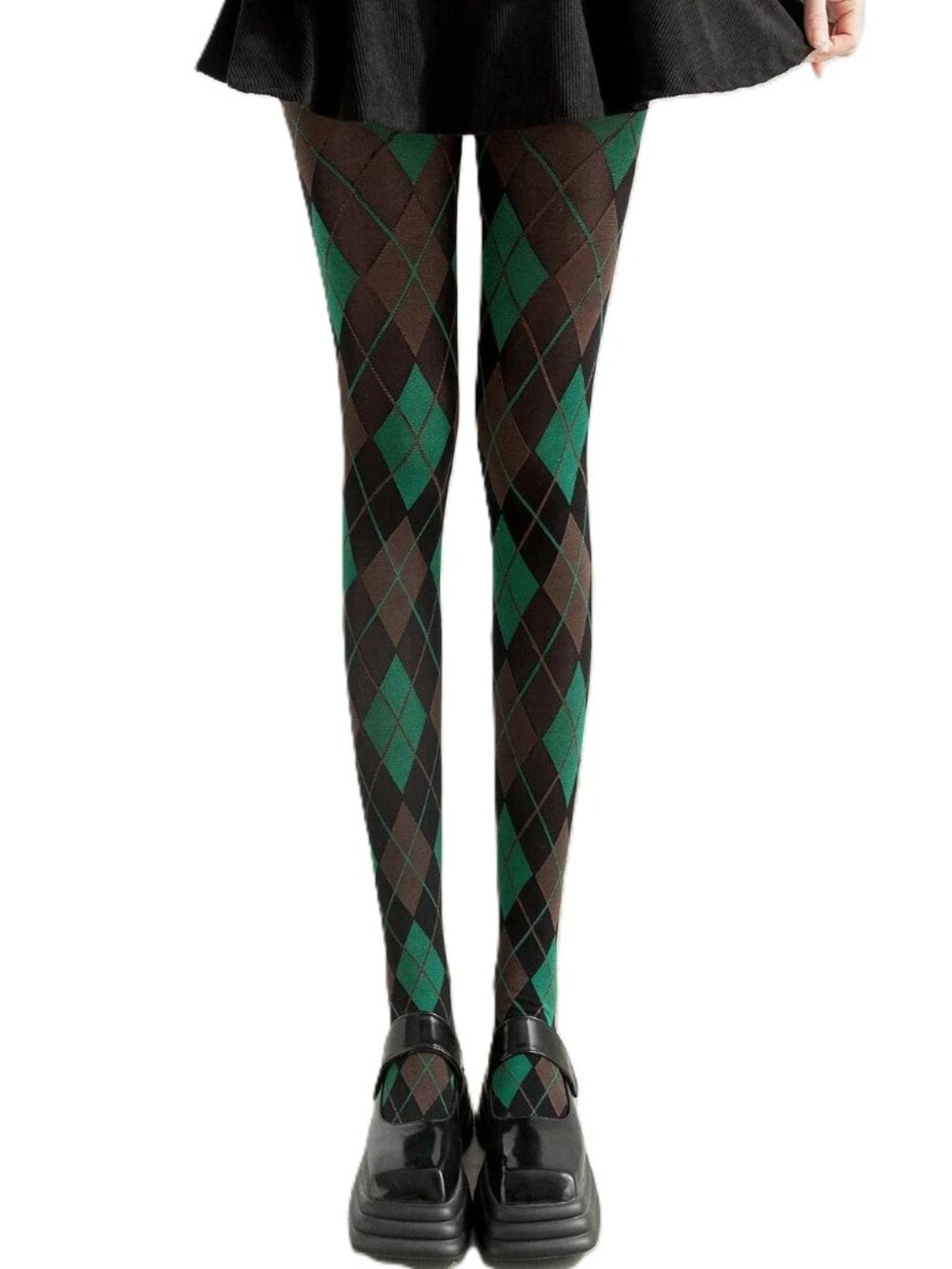 Women's Argyle Check Diamond Tartan Plaid Green Brown Black Tights Pantyhose